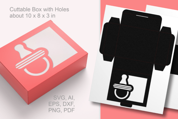 Baby Pacifier Window Rect Favor Box SVG: A 3D Design Asset for Life Events And Celebrations