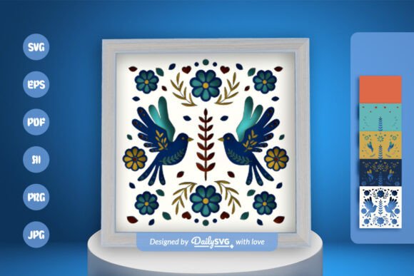 Bird Floral Folk Art Layered Papercut: 3D SVG for Shadow Boxes