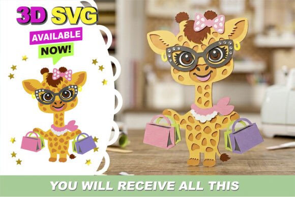 Chic Shopping Giraffe 3D SVG: A Trendy Asset for Birthday Campaigns