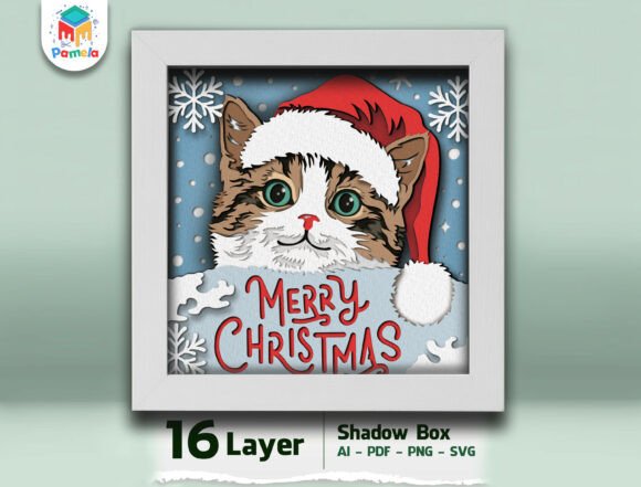 Christmas Cat Shadow Box SVG: A Festive 3D Graphic for Content Creators