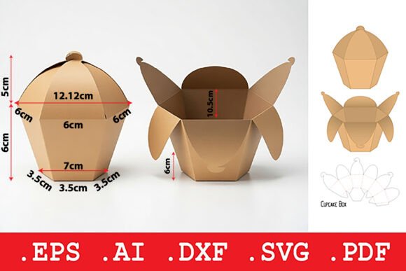 Cupcake Petal Fold Box: A 3D SVG Packaging Asset for Sweet Branding