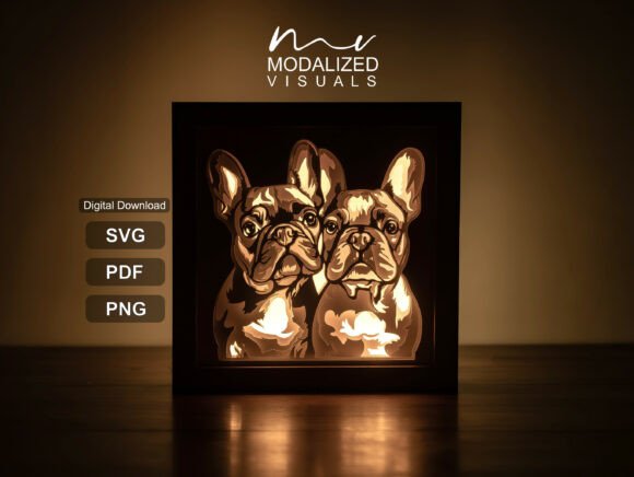 French Bulldog Lightbox Paper Cut 3D SVG for Shadow Box Projects