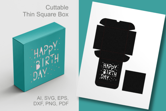 Happy Birthday Cutout Thin Square Box: A 3D SVG Asset for Birthday Branding