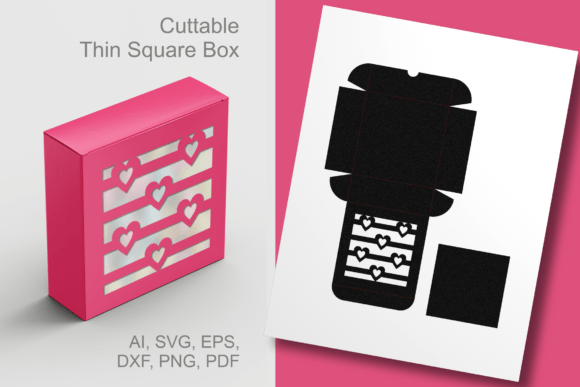 Hearts N Stripes Square Box Template SVG