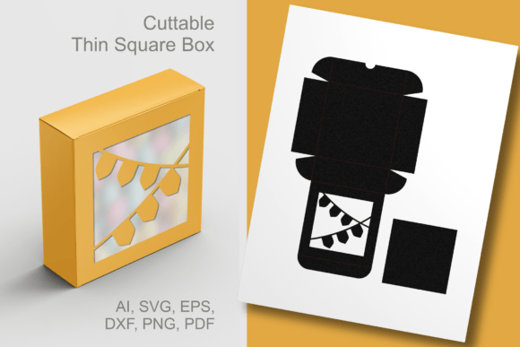 Party Banner Frame Thin Square Favor Box: A 3D SVG for Life Events And Celebrations