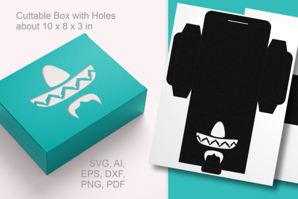 Sombrero Cutout Rectangular Favor Box: A 3D SVG Holiday Graphic Design Asset