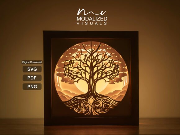 Tree of Life Lightbox Paper Cut: A 3D SVG Masterpiece for Branding